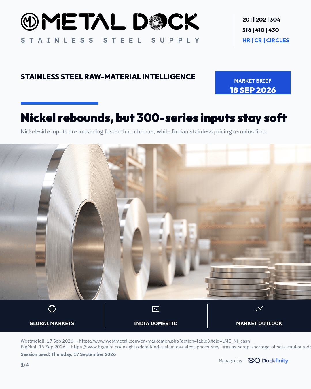 Nickel rebounds, but 300-series inputs stay soft — card 1 of 4