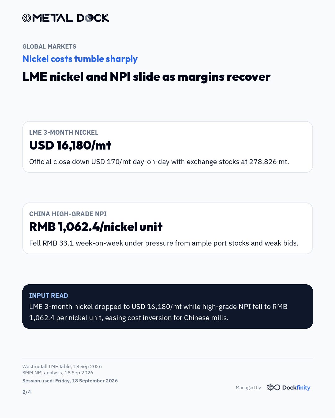 Nickel costs slide as stainless finds floor — card 2 of 4