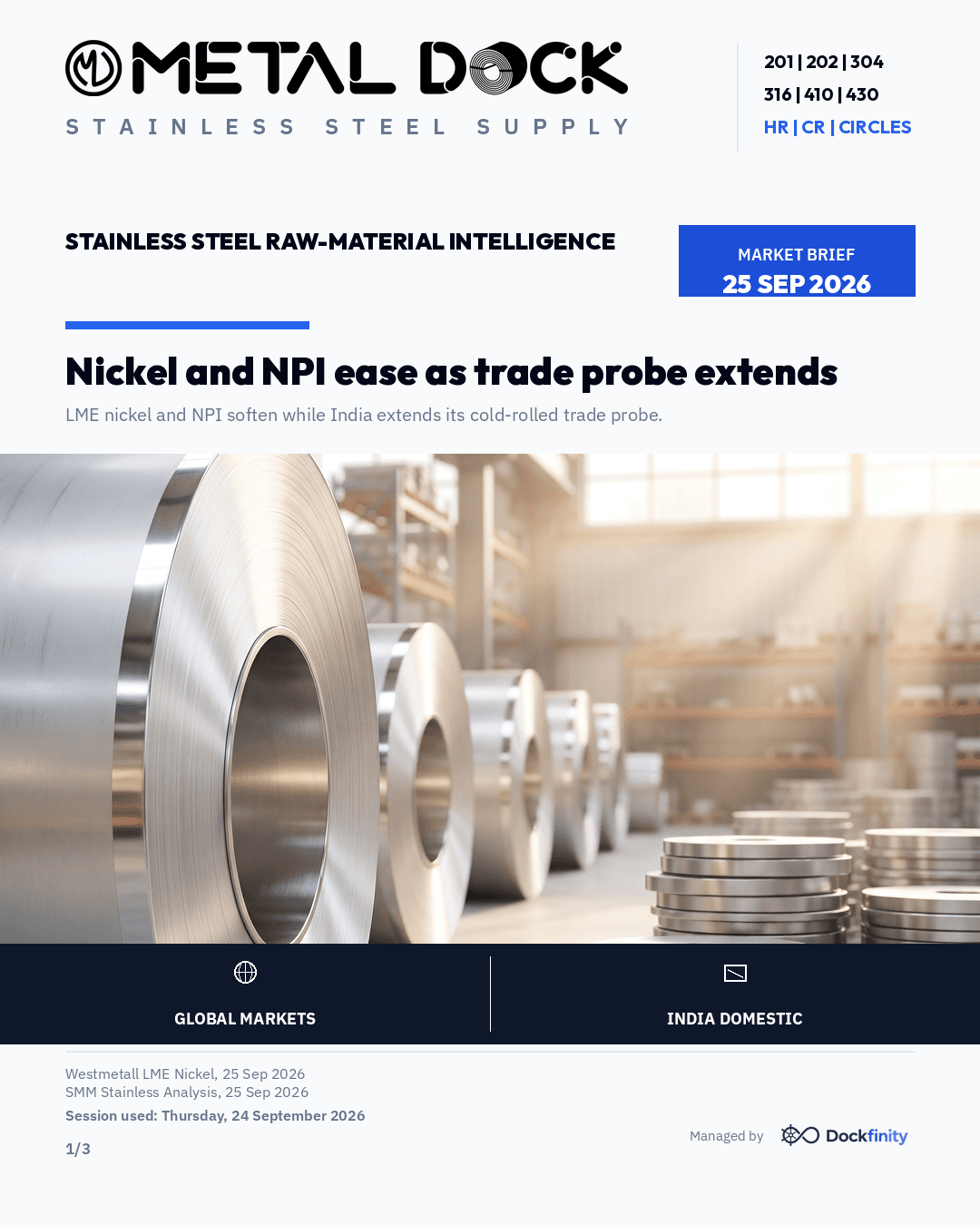 Nickel and NPI ease as trade probe extends — card 1 of 3