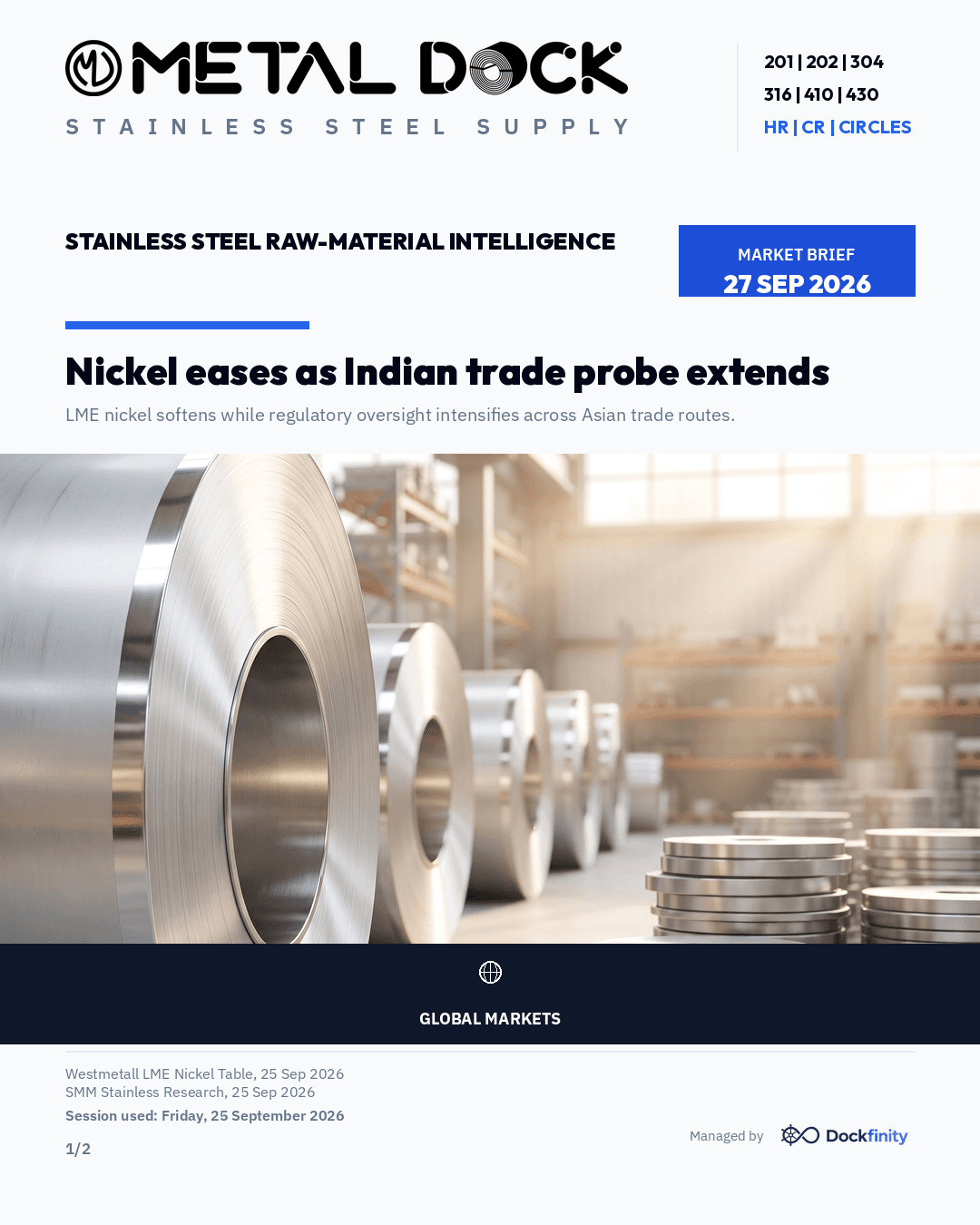 Nickel eases as Indian trade probe extends — card 1 of 2