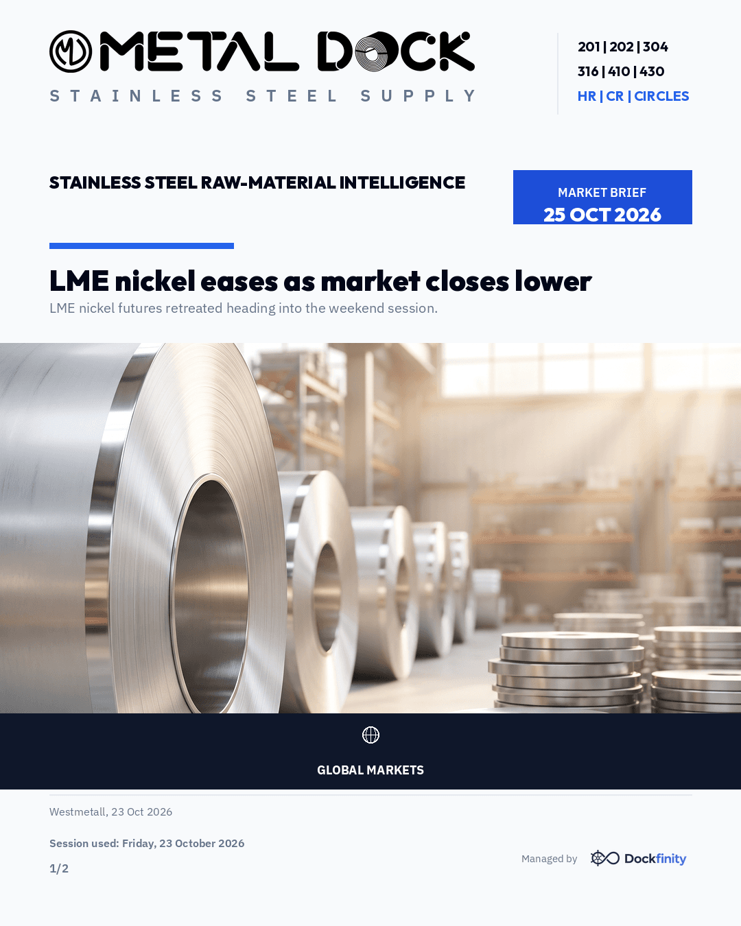 LME nickel eases as market closes lower — card 1 of 2