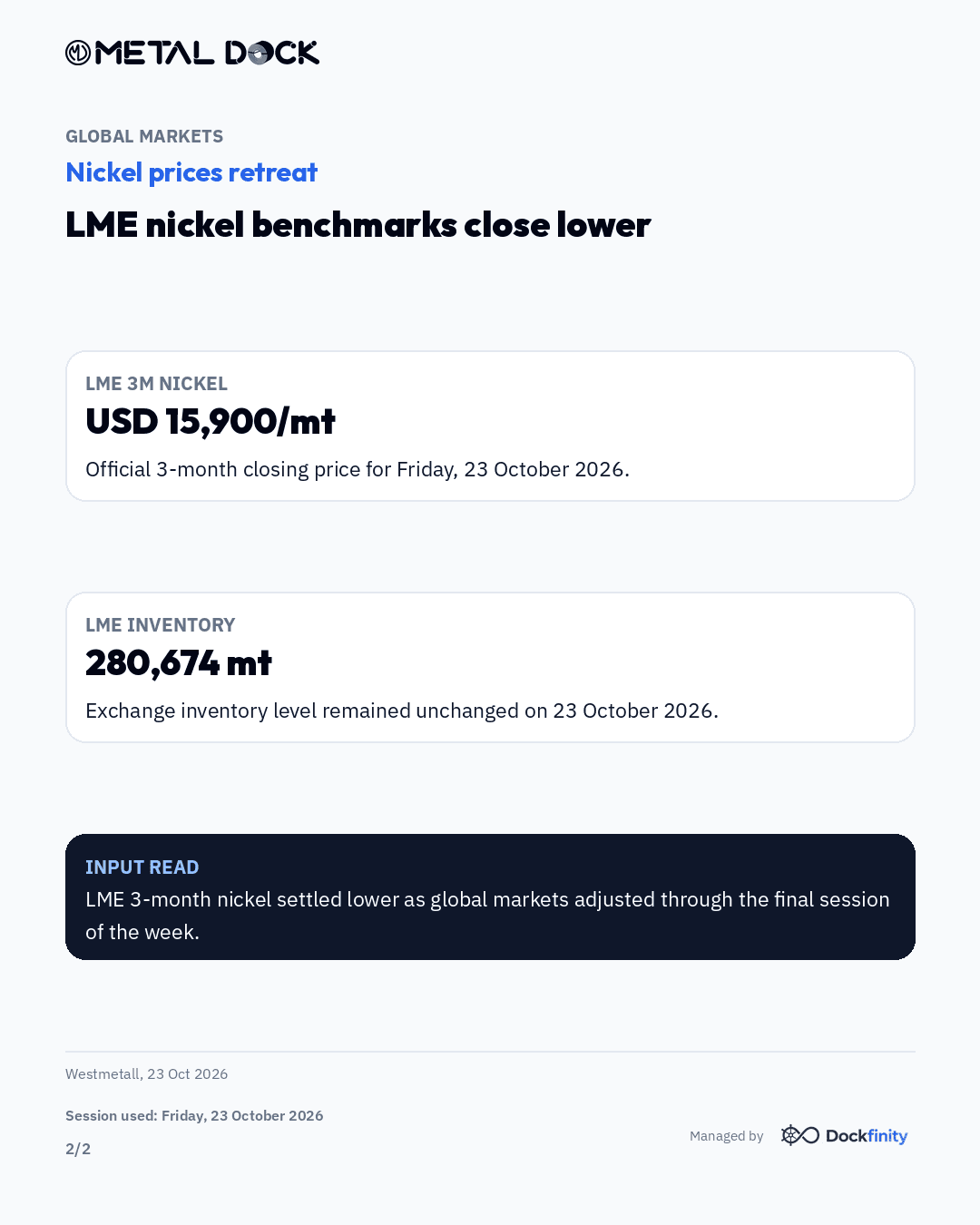 LME nickel eases as market closes lower — card 2 of 2
