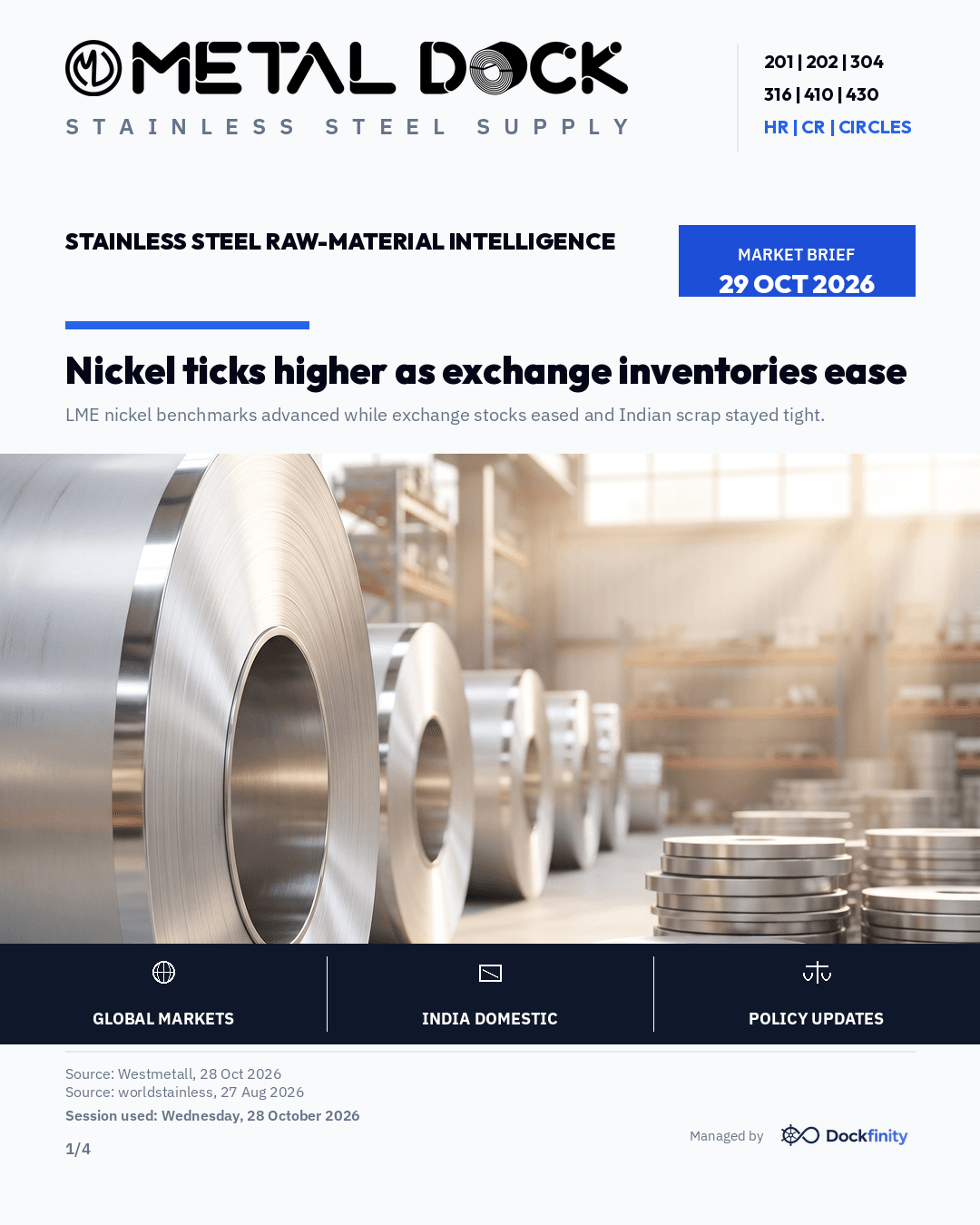 Nickel ticks higher as exchange inventories ease — card 1 of 4